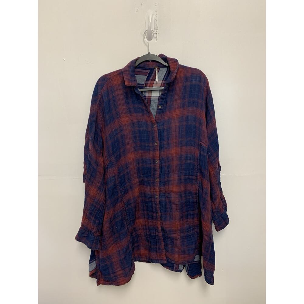 Free People Oversized Plaid Button Up Shirt Size XS